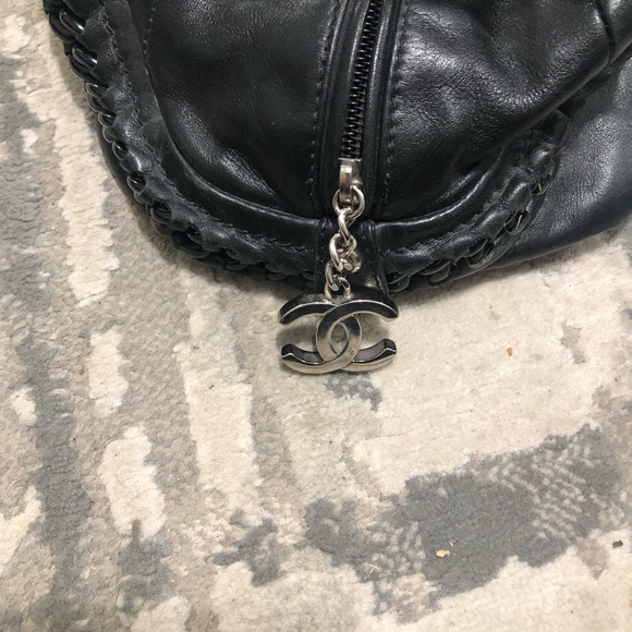 CHANEL CC HANDBAGS Black LEATHER&PLASTIC CHAIN SHOULDER STRAP TOTE BOWLING BAG - Picture 5 of 11